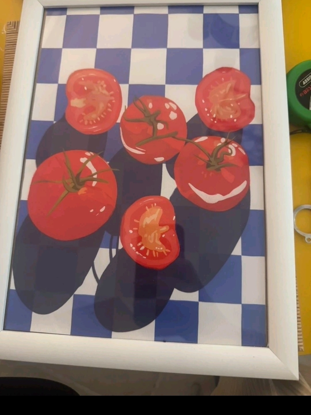 Tomato Art Print on Blue Checkerboard Poster Print (50cm x 70cm)